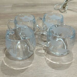 4 Nestle Nescafé Etched Clear Glass Old World Globe Mugs vintage antique